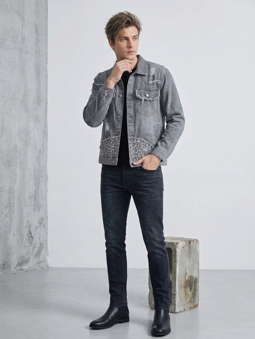 Blue Stealth Leopard Trucker Jacket