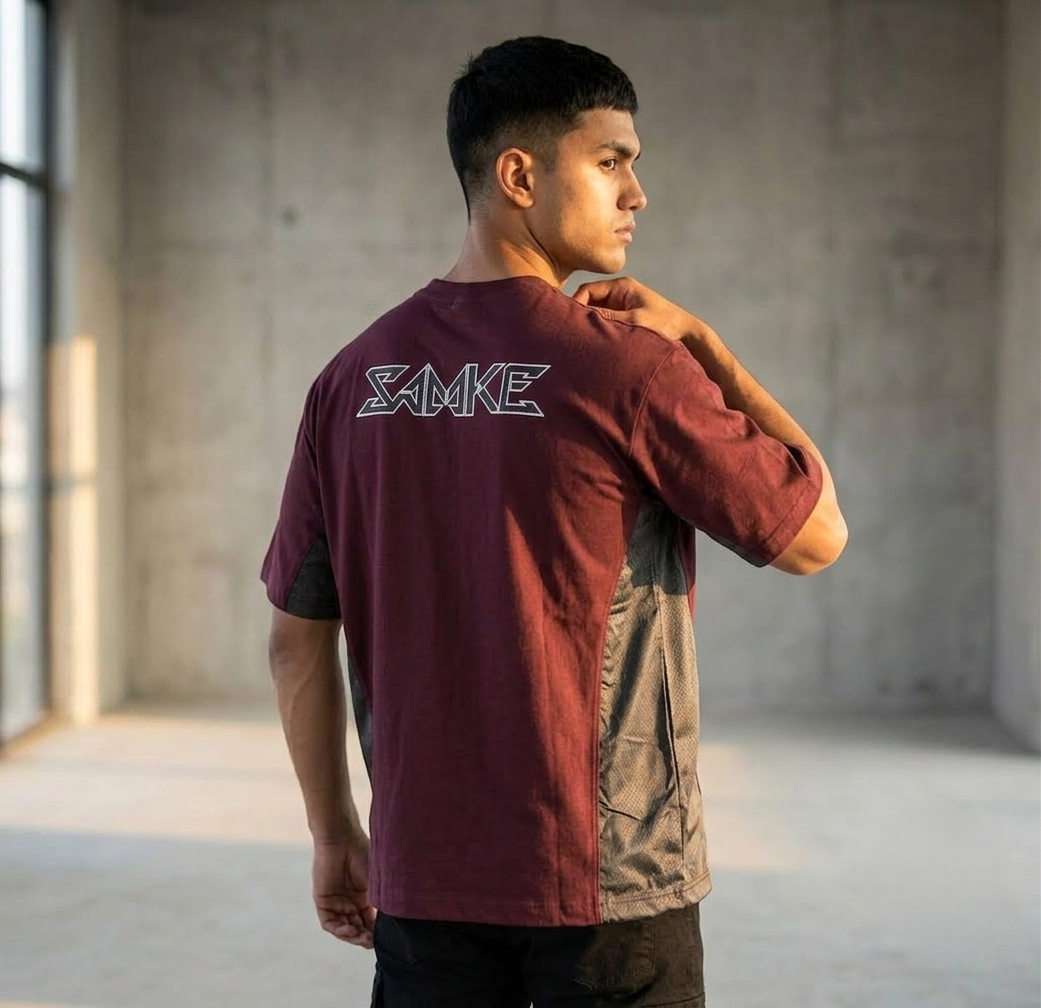 Maroon Shinobi Drop-Shoulder T-shirt